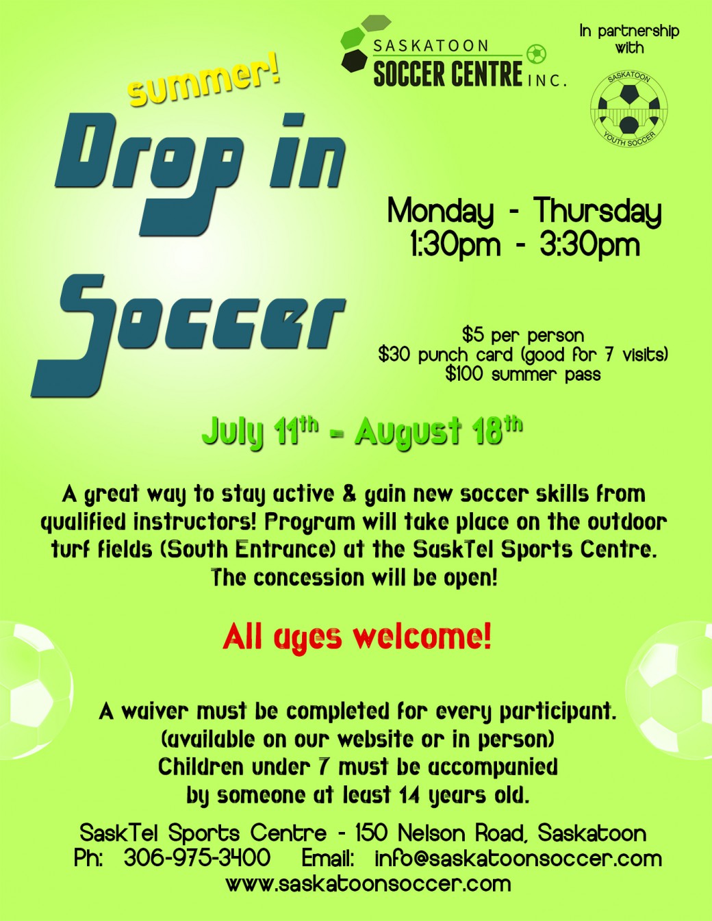 Saskatoon Soccer Centre » Summer Drop in Soccer